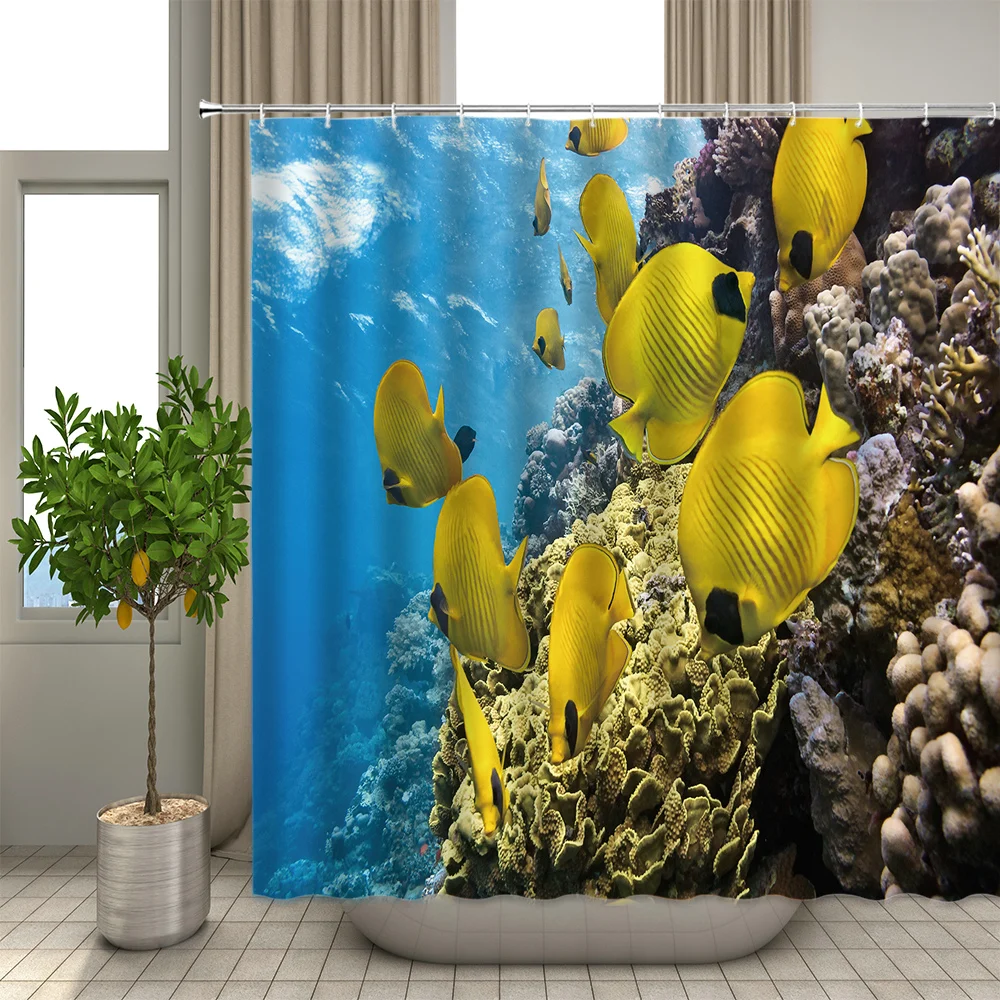 

Tropical Fish Shower Curtains 3D Undersea Turtle Dolphin Polyester Fabric Waterproof Curtain Bathroom Bathtub Decor With Hooks