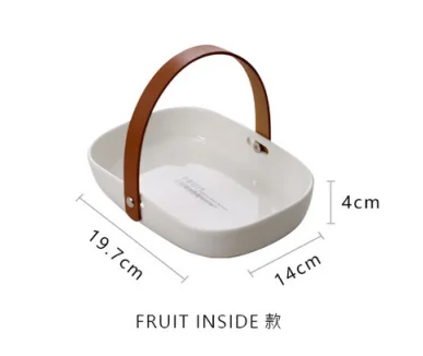 FRUIT INSIDE Креативная посуда с кожаной ручкой, баррель, простая керамическая квадратная тарелка/диск, Салатница, кухонный декоративный лоток, контейнер для хранения - Цвет: FRUIT INSIDE