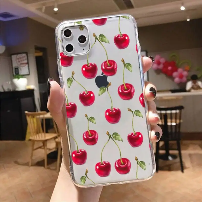 

Pink Cherries Cherry Strawberry luxury Phone Case Transparent for iPhone 11 12 mini pro XS MAX 8 7 6 6S Plus X 5S SE 2020 XR