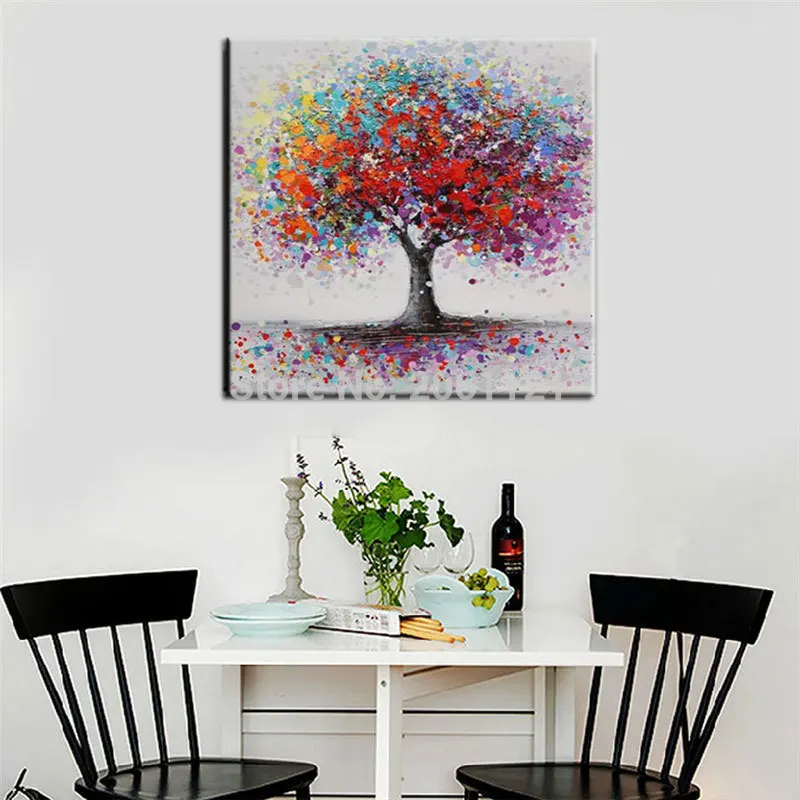 

handmade Abstract Canvas Oil Painting thick textured Modern colorful flower tree Wall Art Living room Decorative Picture