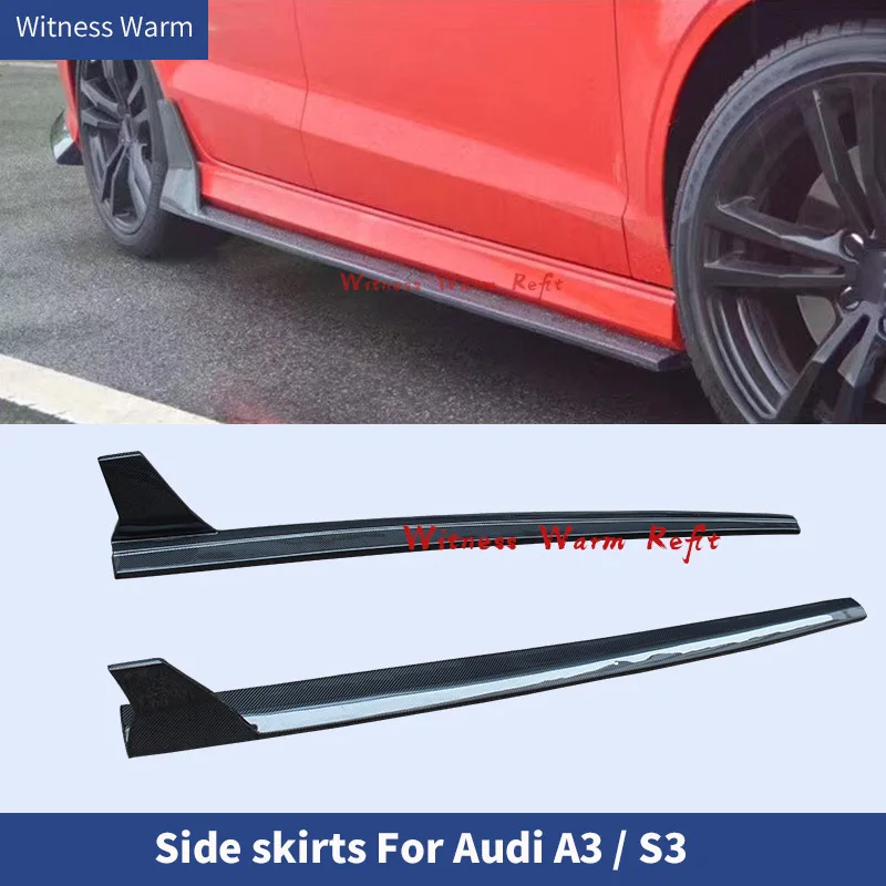 Carbon Fiber / Frp Auto Car Side Skirts Extension Lip Apron Side Lip Splitters Body Kits for Audi A3 Sline S3 2013 - 2019