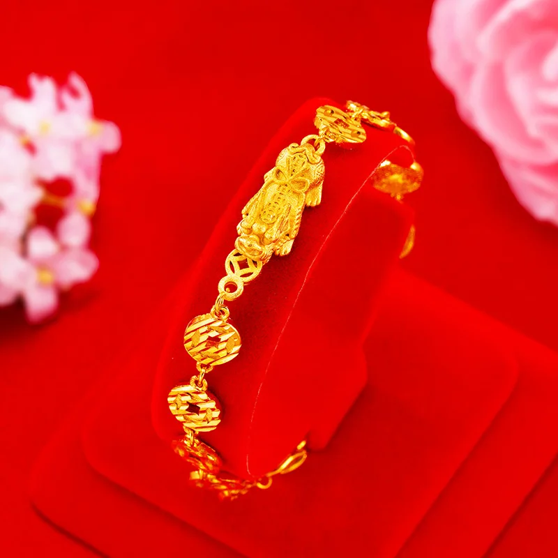 

Браслет из 24-каратного золота для женщин и девушек, медная монета, винтажная цепочка из звеньев, свадебная золотая бижутерия, рождественский подарок