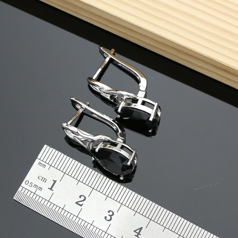 925 пробы серебряная бижутерия Комплекты Drop черные сапфировые серьги с жемчугом