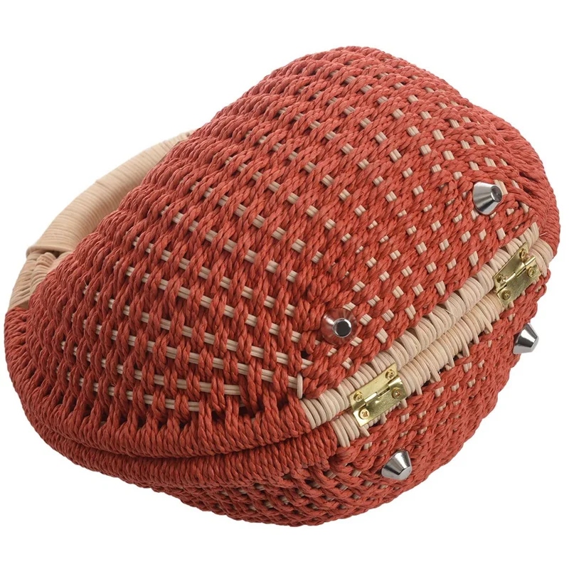 

2x Snail's Nest Tote Handbag Summer Beach Bags Woman Straw Bags Women's Handbag Rattan Bag(Orange&Coffee)