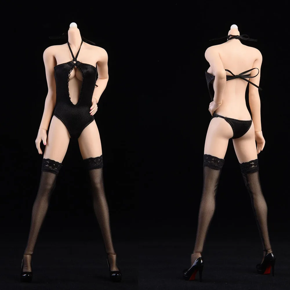 

Женское сексуальное цельное бикини в наличии 1/6 с лямкой на шее, одежда, чулки, модель высокой обуви для 12-дюймовой экшн-фигурки, куклы
