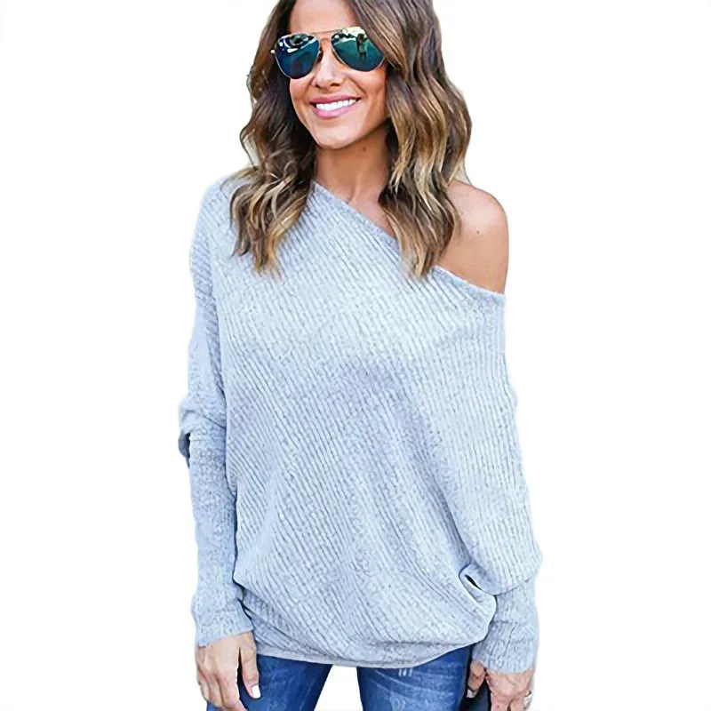 

Autumn Women Tops Series Off Shoulder Sexy Top Tees Knitted Thin Sweater Tees Autumn Casaul T shirt Women