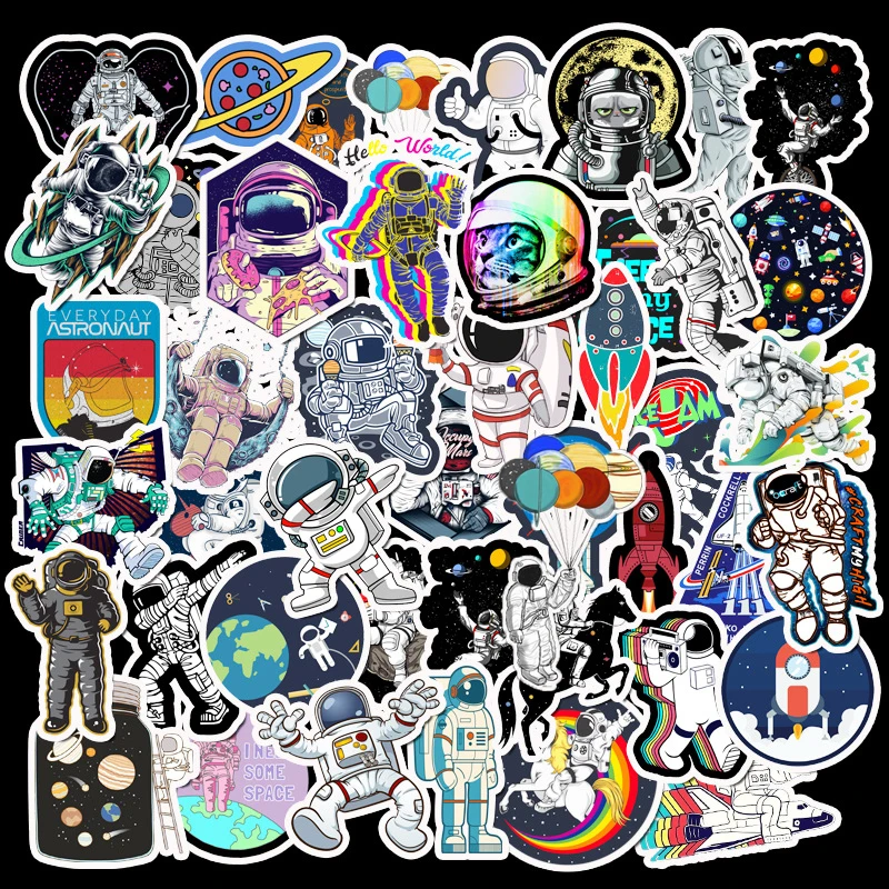 

50PCS Outer Space Stickers Pack Astronaut Cool Decals for On The Laptop Fridge Phone Skateboard Travel Suitcase Luggage Sticker