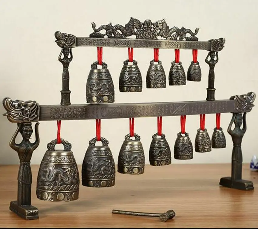 

Brass Bells Chinese Tibet Dragon Glockenspiel Ancient Musical Instruments
