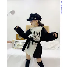 Платье для девочек; Новинка года; корейский свободный костюм; платье с длинными рукавами и Мозаичным принтом