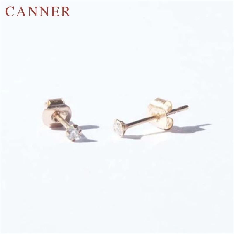 rose gold 925 пробы серебряные маленькие круглые Фианит, циркон, кристалл, серьги со шпилькой, для Для женщин золото серьги для свадьбы, помолвки, пирсинг, ювелирное изделие в подарок - Окраска металла: rose gold