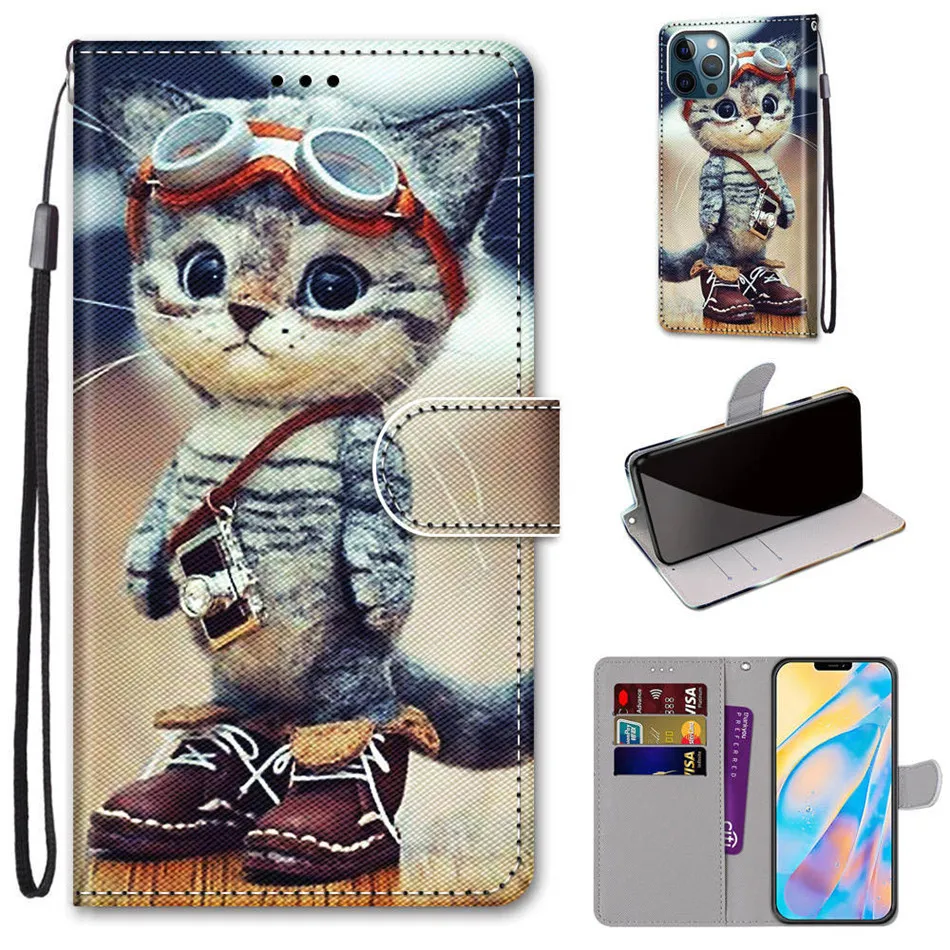 

Leather Case For Moto E7 Plus G Plus 5G G8 Power G9 Play Fundas 3D Wallet Stand Book Flip Cover Cat Painted Coque