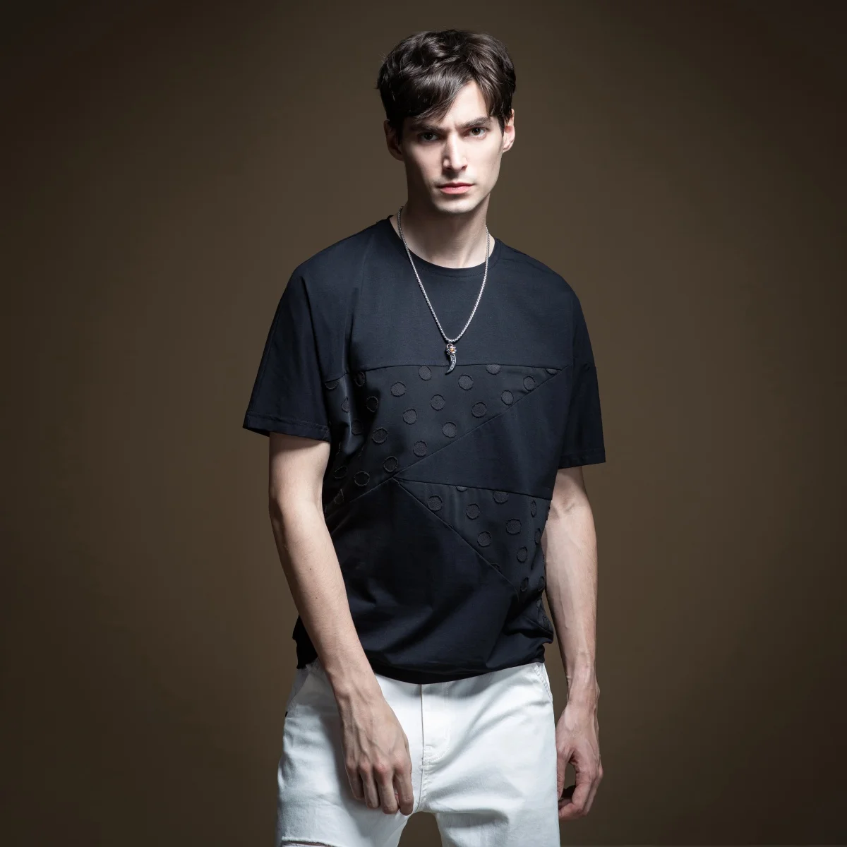 

Pinli 2020 Summer New O-neck Cotton Slim Panel Solid Color Polka Dot Casual Men Short Sleeve T-shirt Cool Fashion B202611202