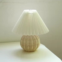 vintage rattan lamp table korean table lamps for bedroom lamp living room light home deco creative pleats lamp with led bulb e27