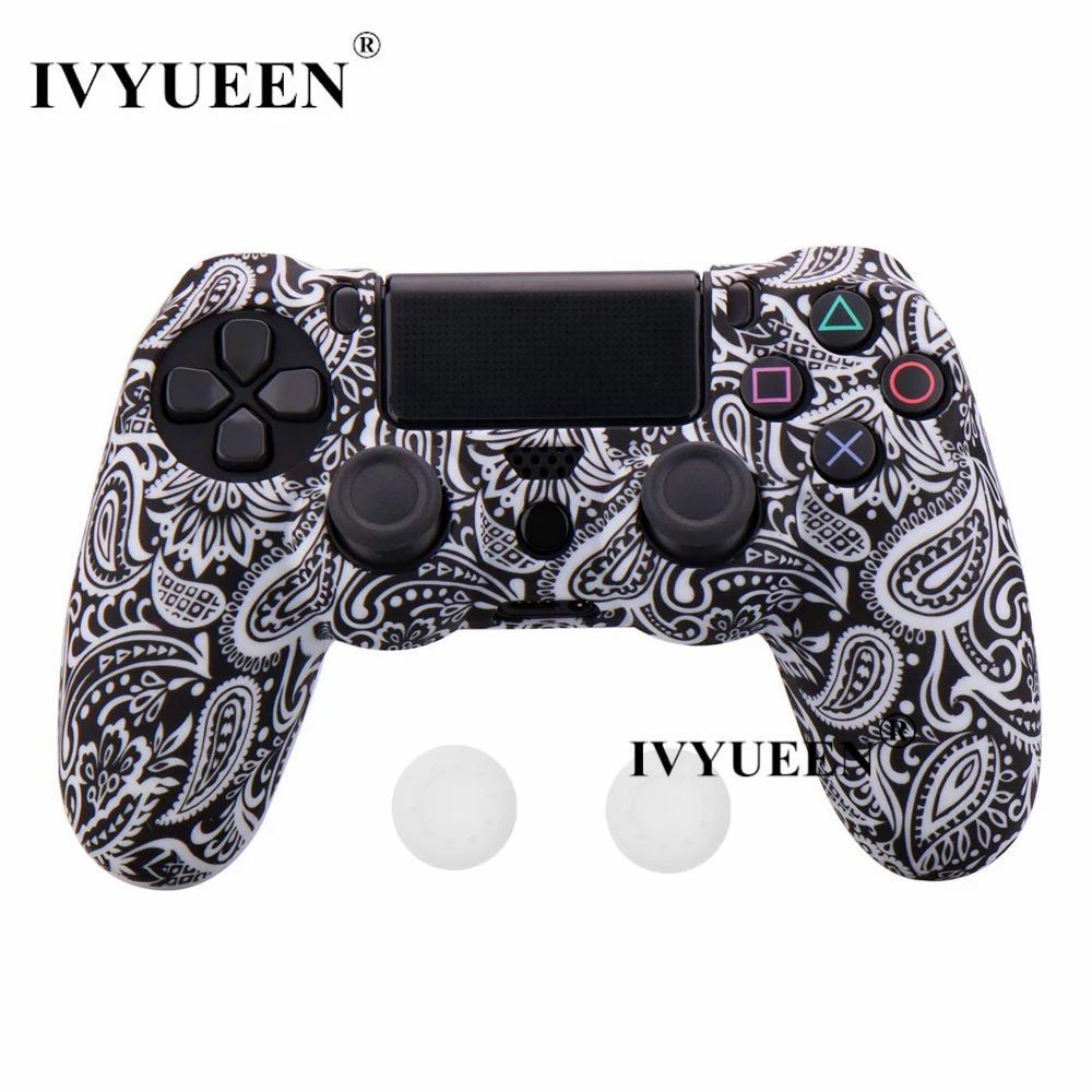 IVYUEEN для sony Dualshock 4 PS4 DS4 Slim Pro контроллер силиконовый камуфляжный чехол защитная кожа+ ручка для большого пальца колпачки для Play Station 4 - Цвет: White Leaf