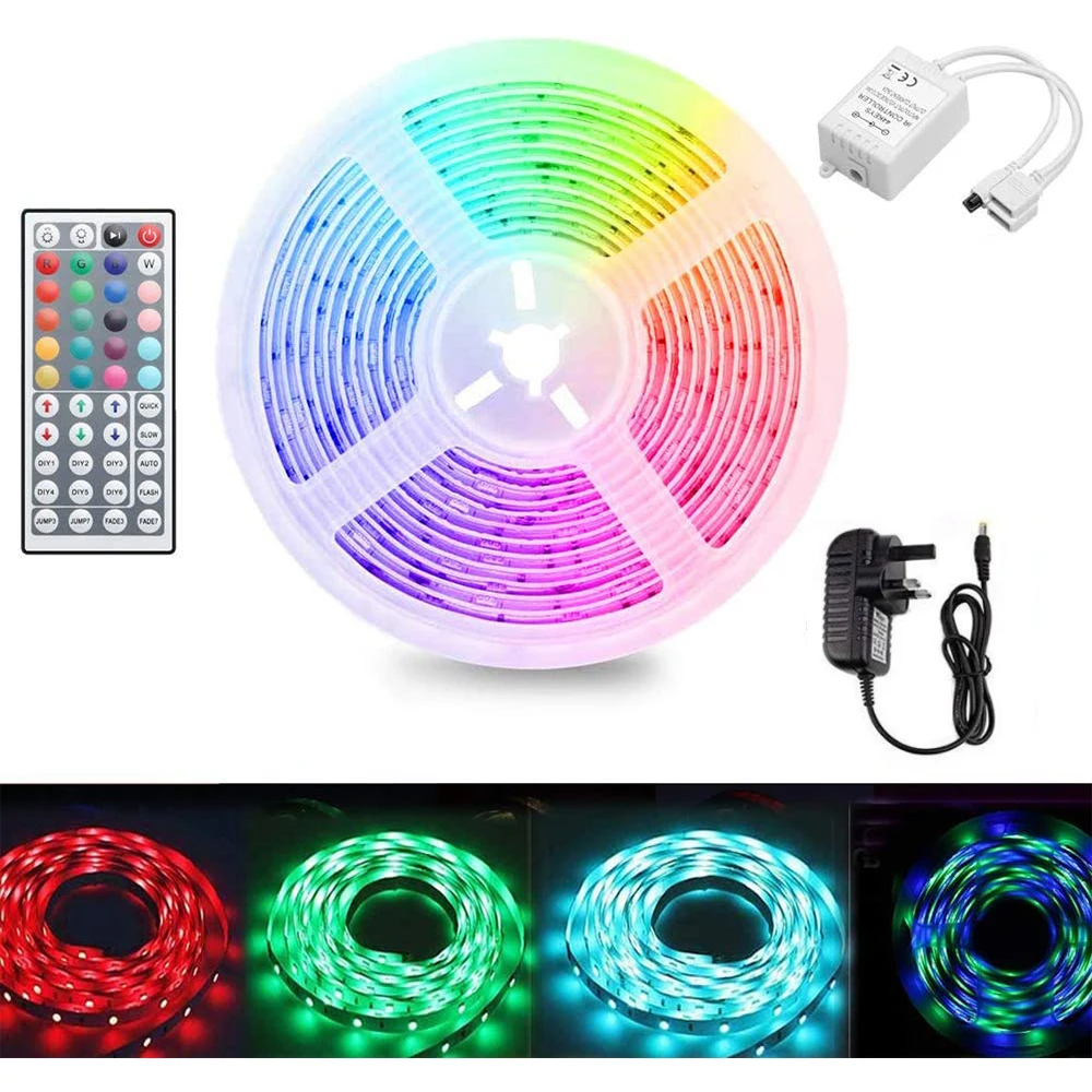 

LED Strip Lights 32.8 Ft 10m with 44 Keys IR Remote Flexible Color Changing 5050 RGB 300 LEDs Light Strips Kit for Home Lighting