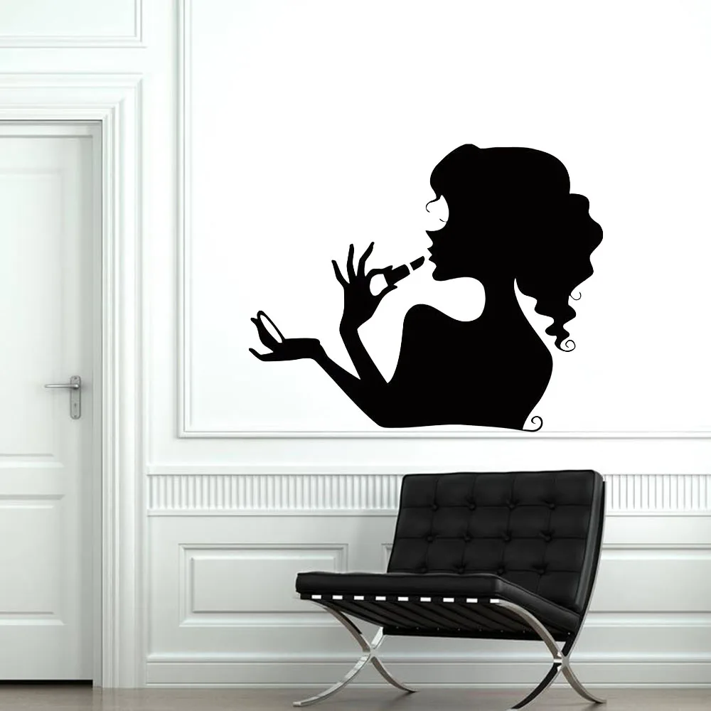 Виниловая наклейка на стену для салона красоты косметика макияж женщина