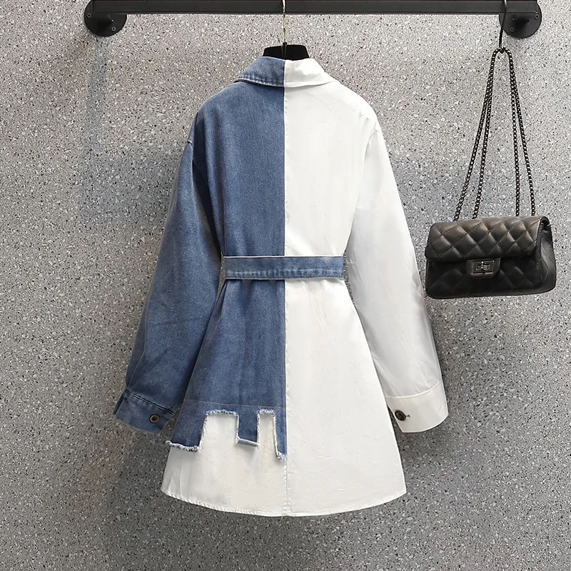 Женская джинсовая рубашка в стиле пэчворк белая Повседневная модная блузка с