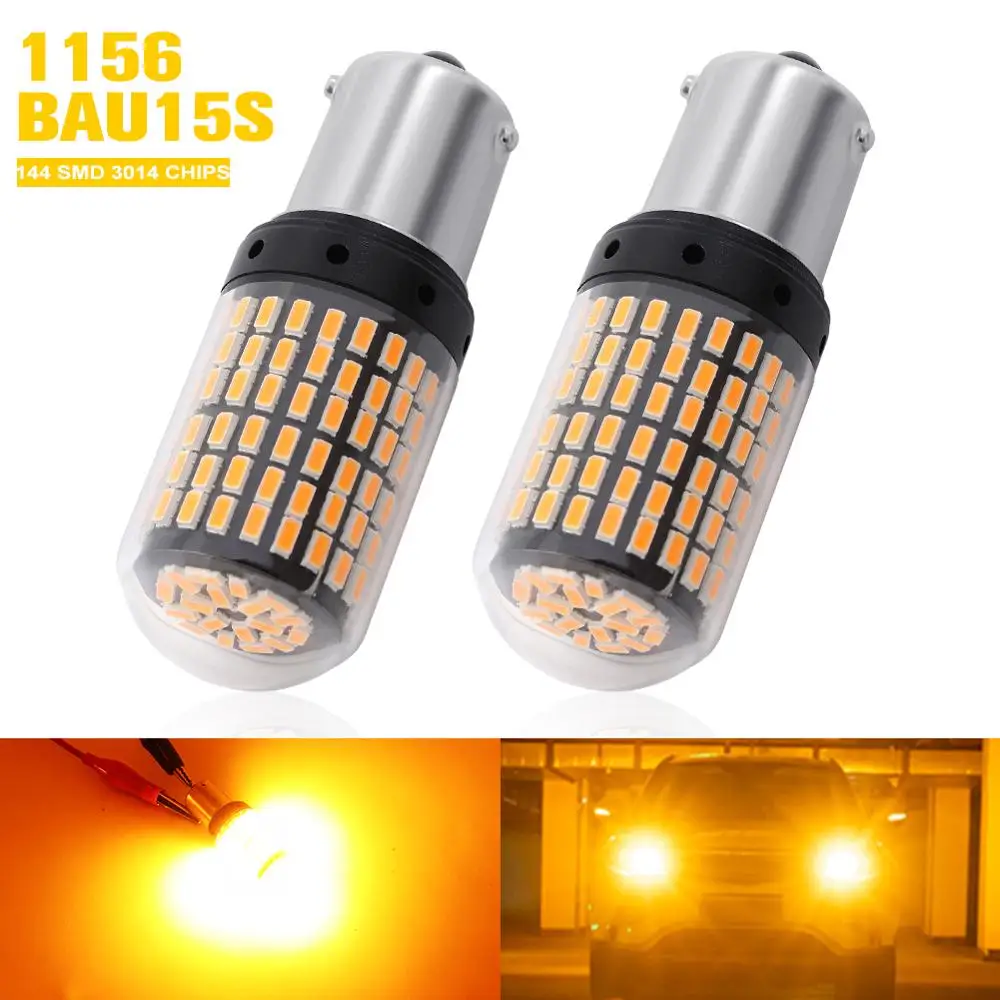 

2x 1156 BA15S P21W LED 1141 7506 144 Chips 3014 SMD LED Bulbs Amber Yellow For Car Auto Turn Signal Backup Reverse Lights DC 12V