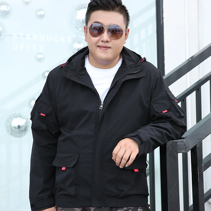 

New autumn trend fat men jacket plus size 9XL loose tooling Long Sleeve Coats Casual Multi-pocket hooded outerwear Hoodies