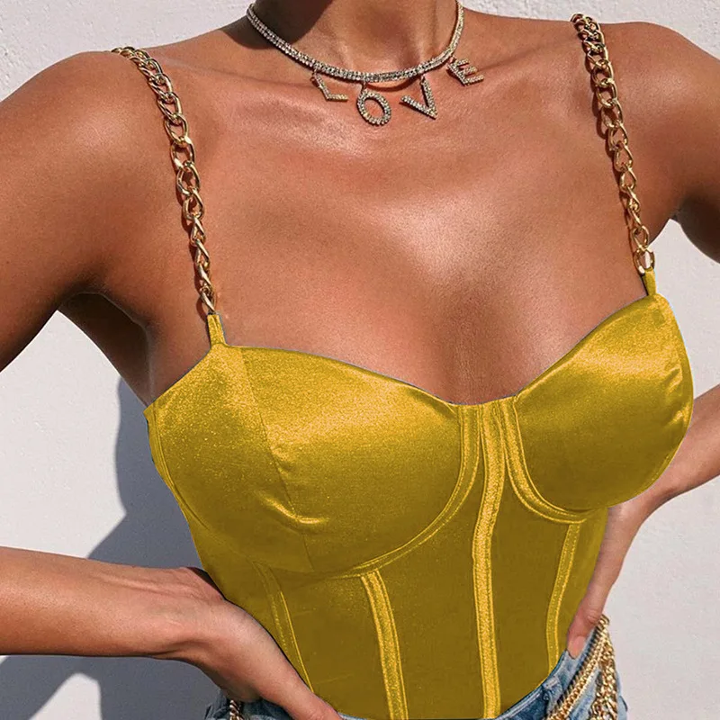 

Fashion sexy women's slim metal chain satin camisole vest women