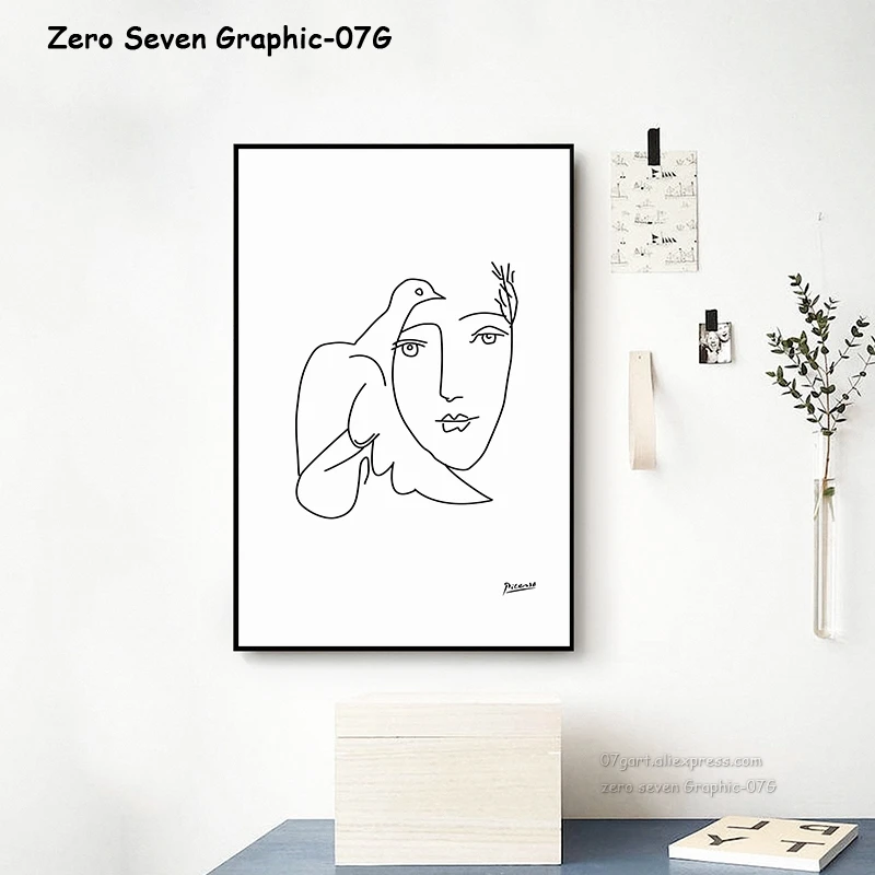 Пикассо мир голубь абстрактная черно белая линия художественная живопись холст