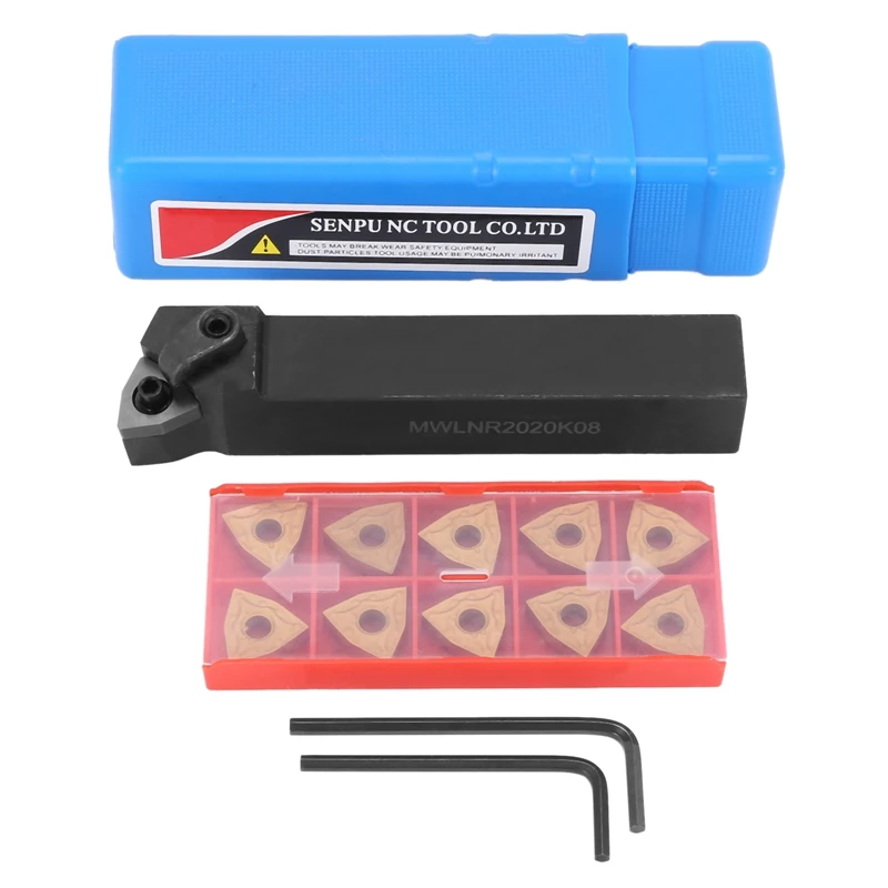

Set of 20mm Lathe Turning Tool Holder MWLNR2020K08 + 10 WNMG0804 Carbide Inserts