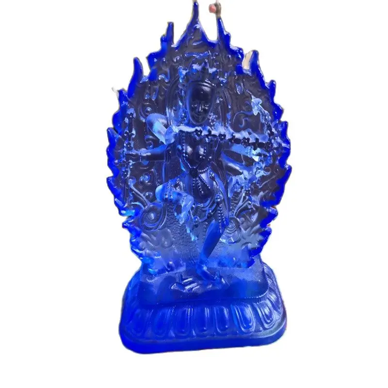 Tibetan Buddhism Blue Tara Glaze Glass Buddha Statue