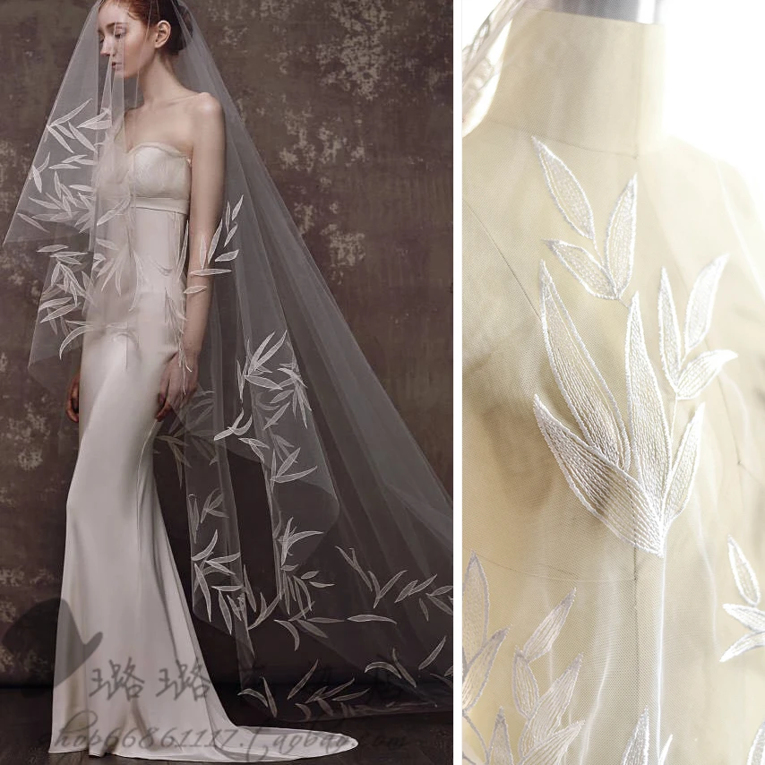 

Fairy Bamboo Leaf Embroidery Lace Fabric Mesh Wedding Veil DIY Handmade Decoration Materials