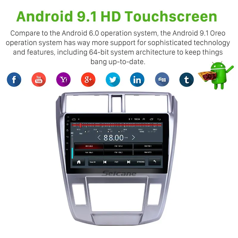 Seicane 10 1-дюймовый Автомобильный GPS стерео радио Android 9 1 для 2008-2013 Honda City Auto A/C 2.5D экран