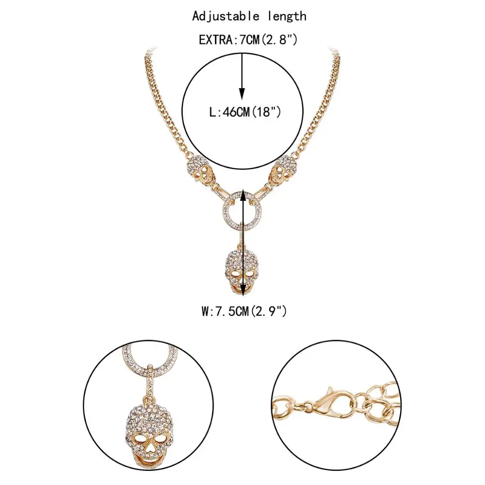 

Tuliper Halloween Skull Necklace Women Skeleton Choker Pendant Necklace Crystal Rhinestone Iced Out Chain Party Jewelry Gold