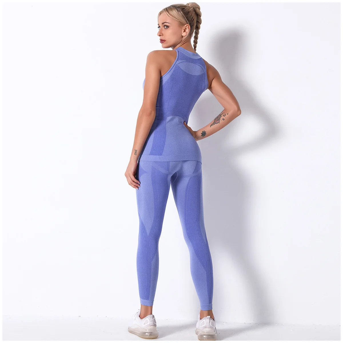 

Knitted striped moisture wicking vest yoga suit sports running fitness pants