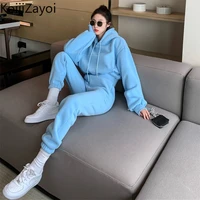 koijizayoi winter thick hoodis and long pant fleece two piece sets womens tracksuit casual solid long sleeve hooded sport suits