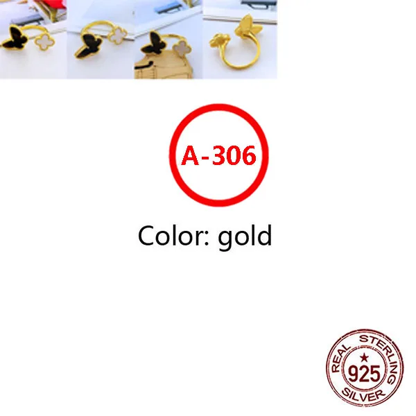 

A306 S925 ring personality fashion classic four-leaf clover clover butterfly shape temperament couple ladies jewelry
