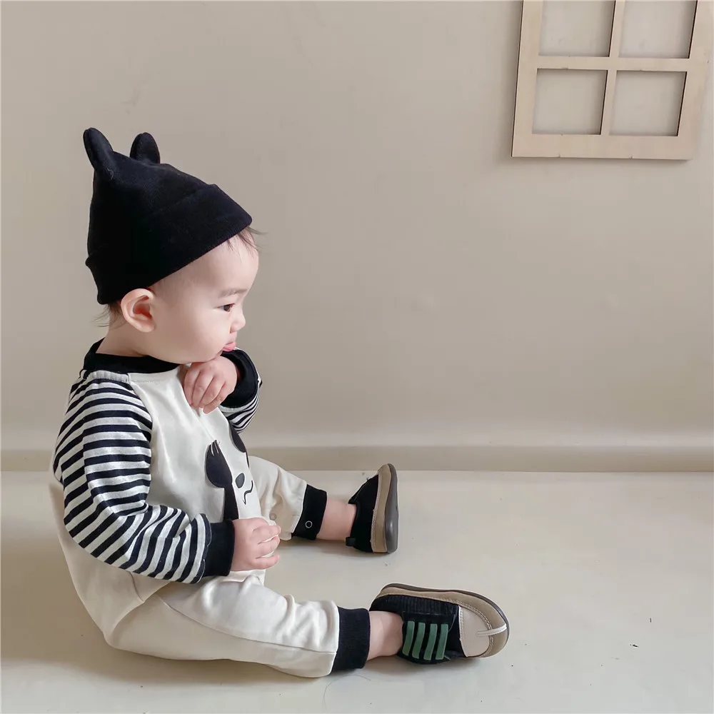 

2021 Baby Spring Romper Boy Girl Round Neck Long Sleeve Striped Jumpsuit
