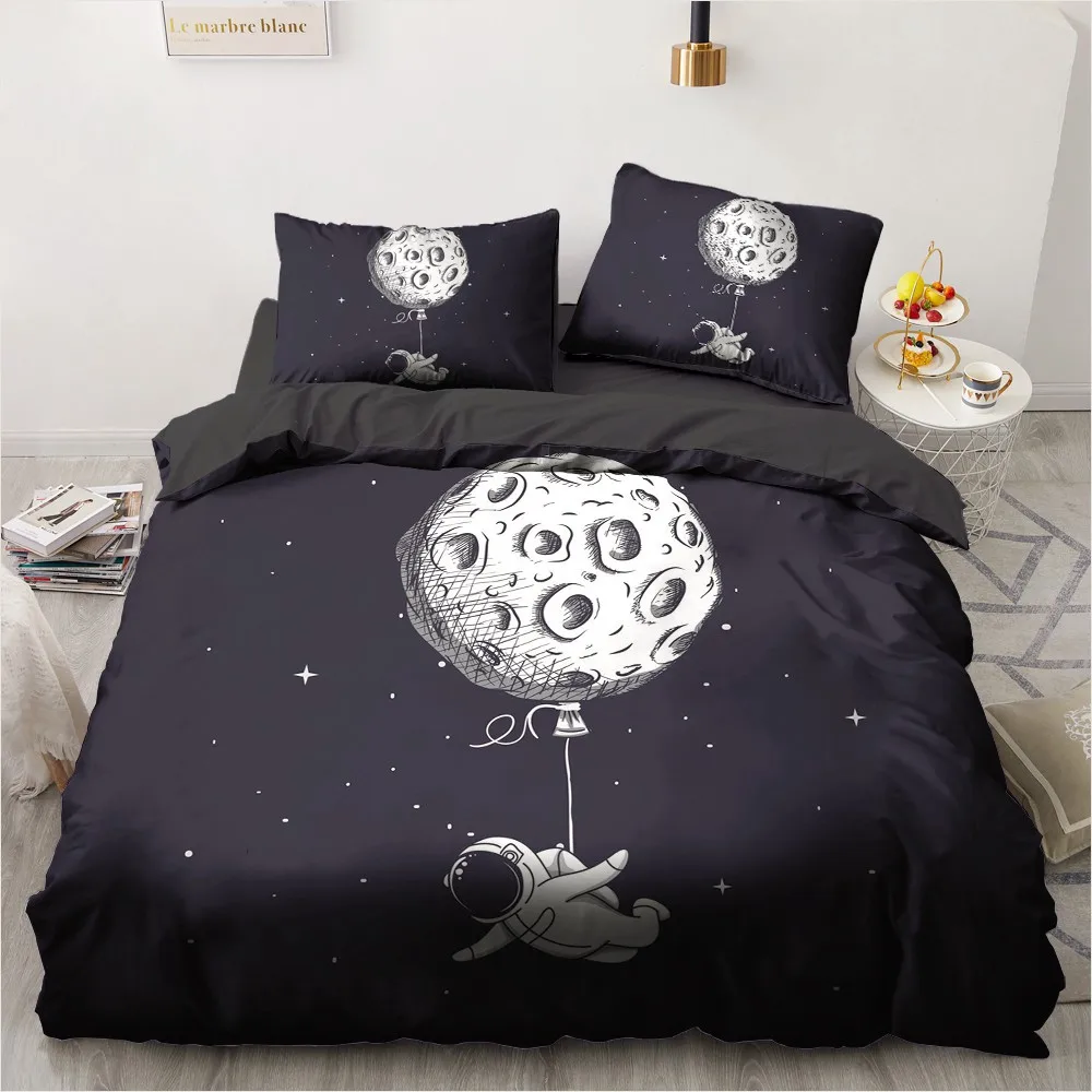 

3D Custom Design Cartoon Quilt Cover Sets Space Comforther Covers Pillow Covers King Queen Full Twin Size Black Bedding Set