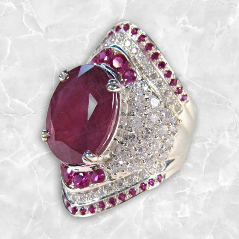 Горячая Мода преувеличенный натуральный рубиновое кольцо Полный Стразы Кольца