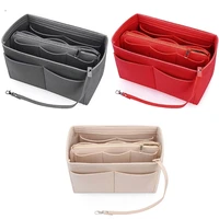 multifunction felt insert bag cosmetic organizer purse with zipper handbag tote multi pockets large capacity storage case