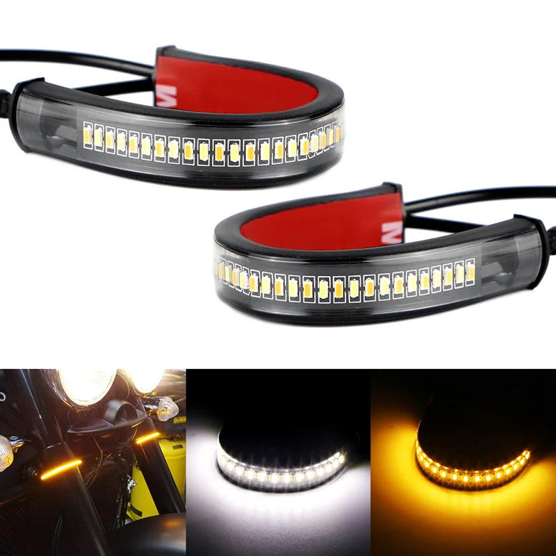

2pcs LED Motorcycle Turn Signal Light DRL Amber White Sequential Ring Fork Strip Lamp signal lamp 12V for Honda for Suzuki