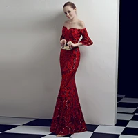 palace style banquet nightclub party wedding dress women sexy off shoulder sequin formal mermaid evening dress prom ball gown