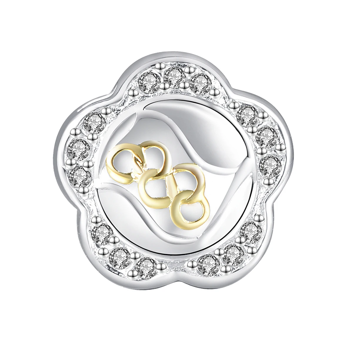 GW 925 Sterling Silver Golden Beads Flower Charm Crystal Fit Original Diy Bracelet Necklace For Women Jewelry E037 | Украшения и