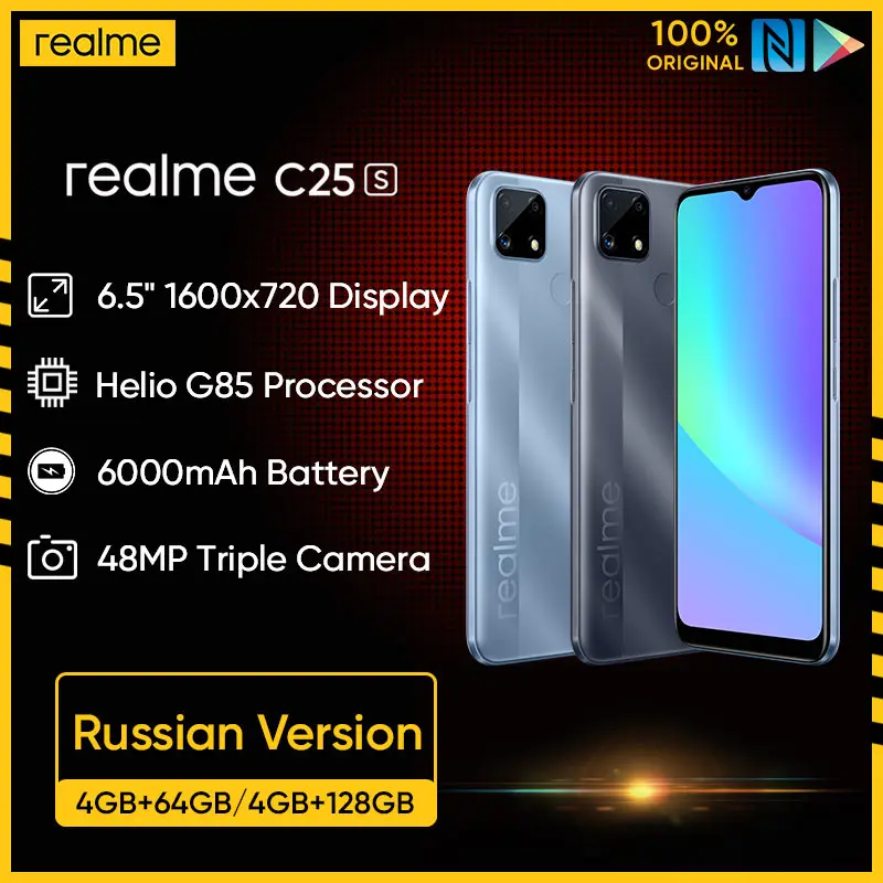 

Сотовый телефон realme C25S, 4 Гб 128 ГБ, Восьмиядерный процессор Helio G85, русская версия, 6000 мАч, большой экран 6,5 дюйма, поддержка 48 МП, тройная камера,...