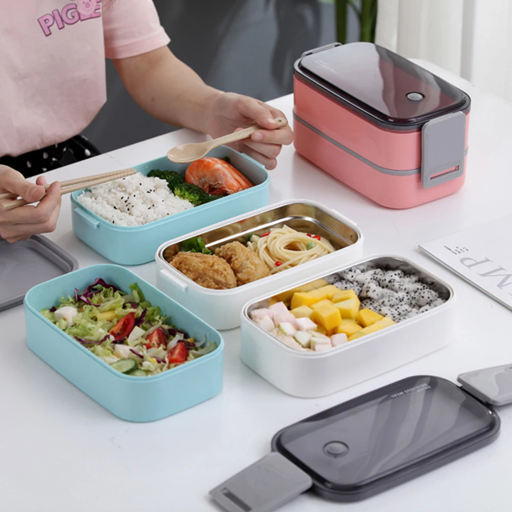 

Stainless Steel Lunch Box For Kids Food Container Leak-Proof Bento Portable Thermal Office Worker Double Layer Student Children