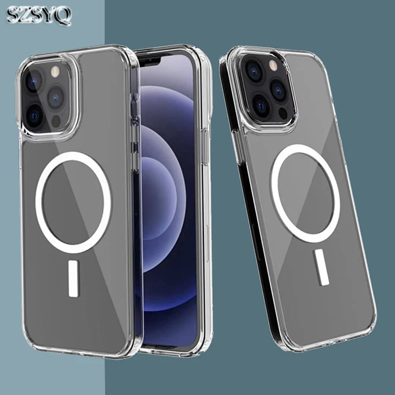 

Магнитный Прозрачный чехол для iPhone 13 12 11 Pro Max, жесткие мини-чехлы с защитой от царапин и беспроводной зарядкой