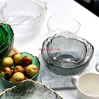 japanese style iceberg glass bowl with glod rim transparent salad fruit soup dessert snack foods mixing bowl tea wash large