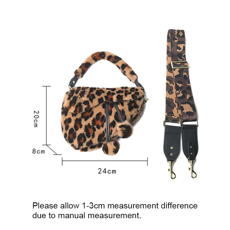 

2021 Women Bags New Luxury Handbags Real Mink Fur Leopard Print Saddle Bag For Ladies S8821