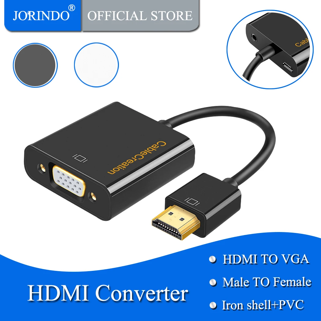 Адаптер HDMI to VGA JORINDO мужской женский конвертер для ПК ноутбук HD DVD и многое другое черный цвет включен.