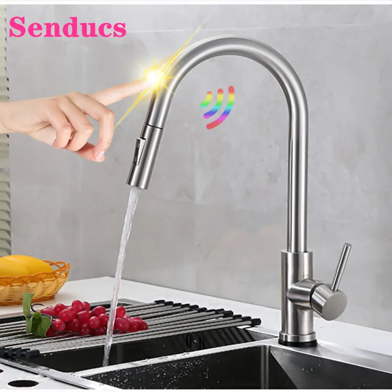 

Touch Kitchen Faucet with Pull Down Sprayer Kitchen Tap, Quality Stainless Steel Kitchen Sink Faucets of Pull Out Sensor Faucets