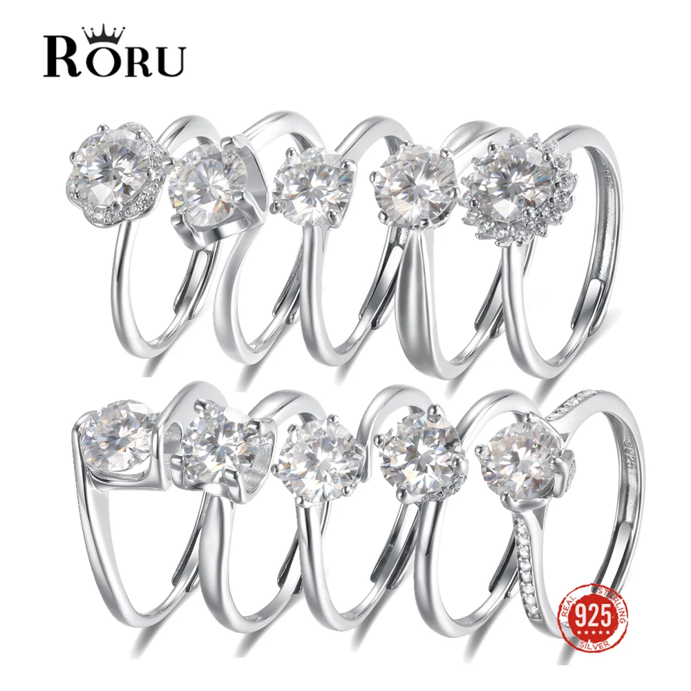 

100% 925 Sterling Silver Moissanite Open Adjustable Finger Rings Fine Jewerly Engagement Wedding Rings for Women