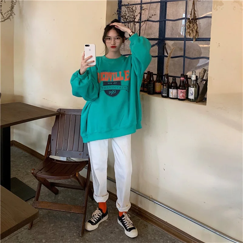 

Korean 2020Vintage Female Kawaii Cute Loose Printed Sweatshirt Women's Sweatshirts Japanese Harajuku Ulzzang Clothing For Women