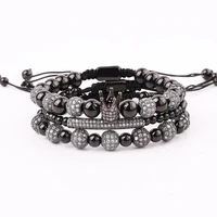 new design high quality cz pave crown charms stainless steel luxury beads bracelet set men jewelry gift